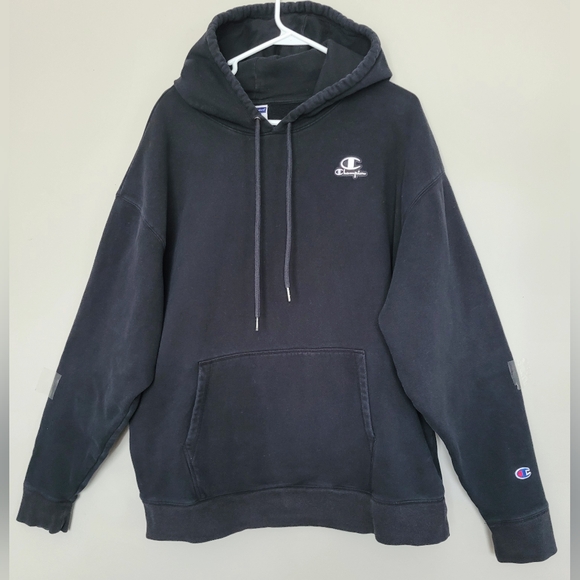 Champion Men's Black Hoodie 80% Cotton Kangaroo Pocket XL - Picture 3 of 16